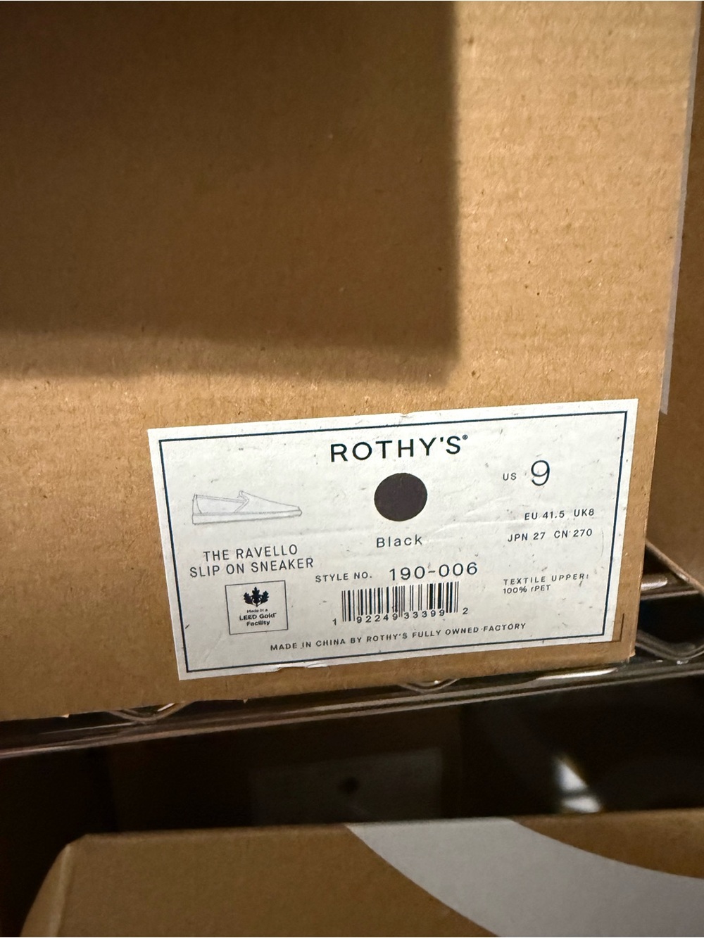Rothy's Ravello Slip-On Sneaker Box Label in Black